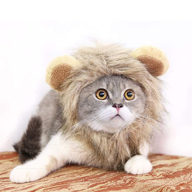 CBLUO Halloween Cat Lion Mane Wig Costume Christmas Little Dog Lion Hair Adjustable Washable Funny Pet Puppy Dress Up Hat Cute Kitten Kitty Hair Mane with Ears for Holiday Photo Shoots Cospaly Party Size S - Image 3